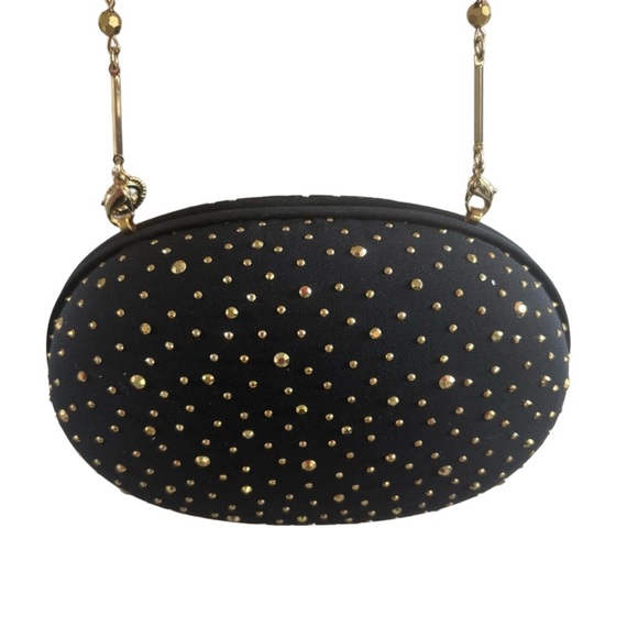 St. John Handbags - St.John |Vintage black hard cover evening shoulder bag with gold beading | NWOT